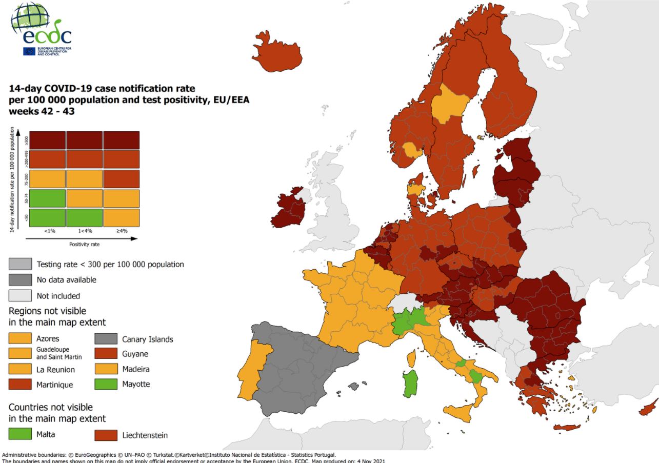 Κορονοϊός – ΕΕ: Ποιες περιοχές της Ελλάδας βρίσκονται στο βαθύ κόκκινο του χάρτη του Ecdc