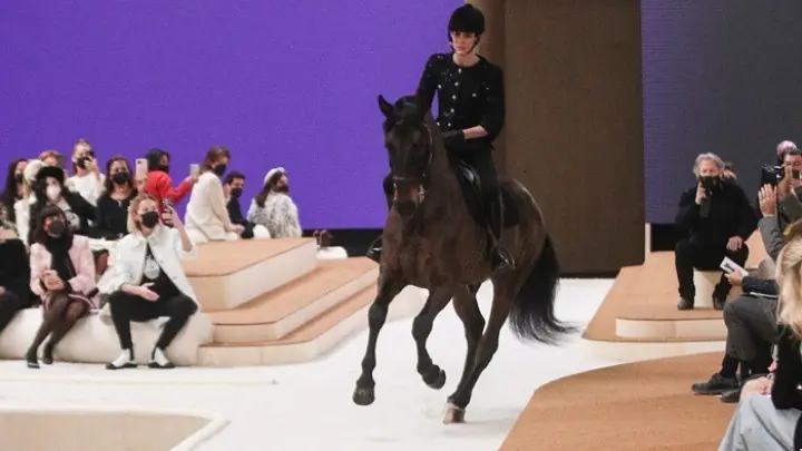 Ένα άλογο στην πασαρέλα του οίκου Chanel Αυτόματο προσχέδιο