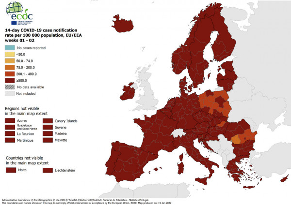 Όμικρον: Σε βαθύ κόκκινο όλη η Ευρώπη – Στην ίδια κατάσταση και η Ελλάδα