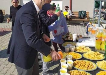 Ο Σπύρος Κουλκουδίνας, στη γιορτή των παιδιών της Μέριμνας Παιδιού Κατερίνης.