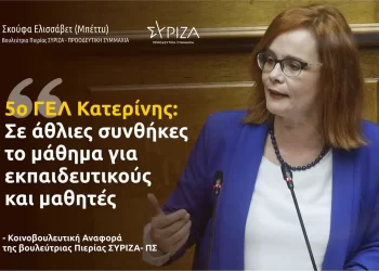 Αναφορά κατέθεσε η Βουλεύτρια Πιερίας ΣΥΡΙΖΑ ΠΣ Ελισσάβετ (Μπέττυ) Σκούφα για τυχόν επικινδυνότητα του 5ου ΓΕΛ Κατερίνης