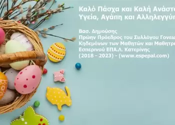Πασχαλινές Ευχές από τον π. Πρόεδρο Βασ. Δημούση