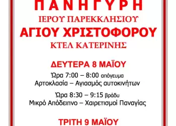 Πανήγυρη Ιερού Παρεκκλησίου Αγίου Χριστοφόρου ΚΤΕΛ Κατερίνης