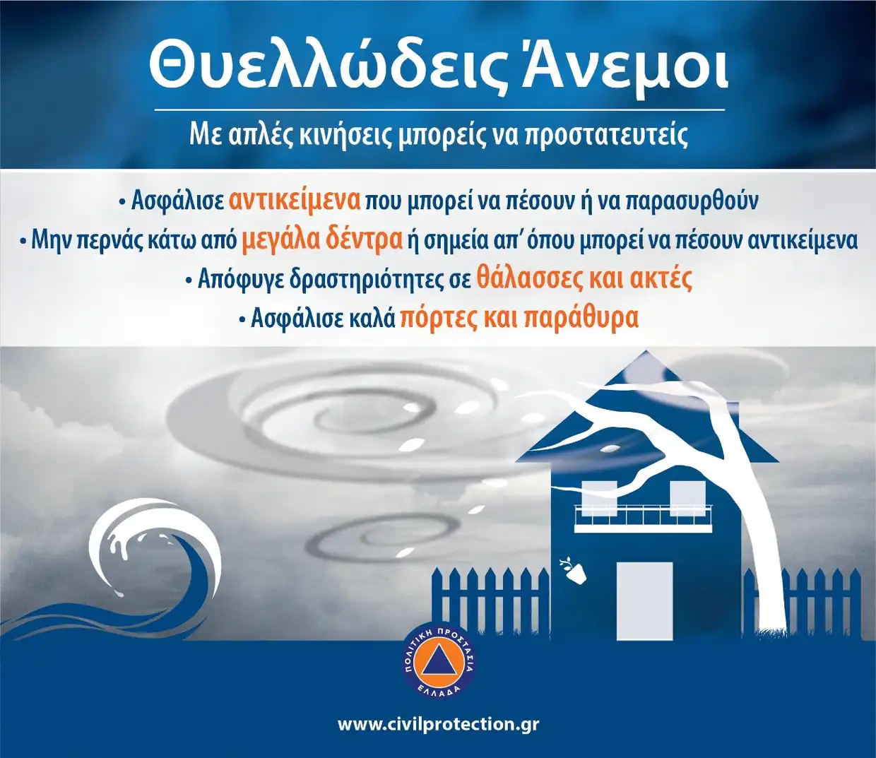 Δήμος Δίου Ολύμπου: Οδηγίες Γ.Γ. Πολιτικής Προστασίας για το κύμα ισχυρών βροχοπτώσεων και ανέμων