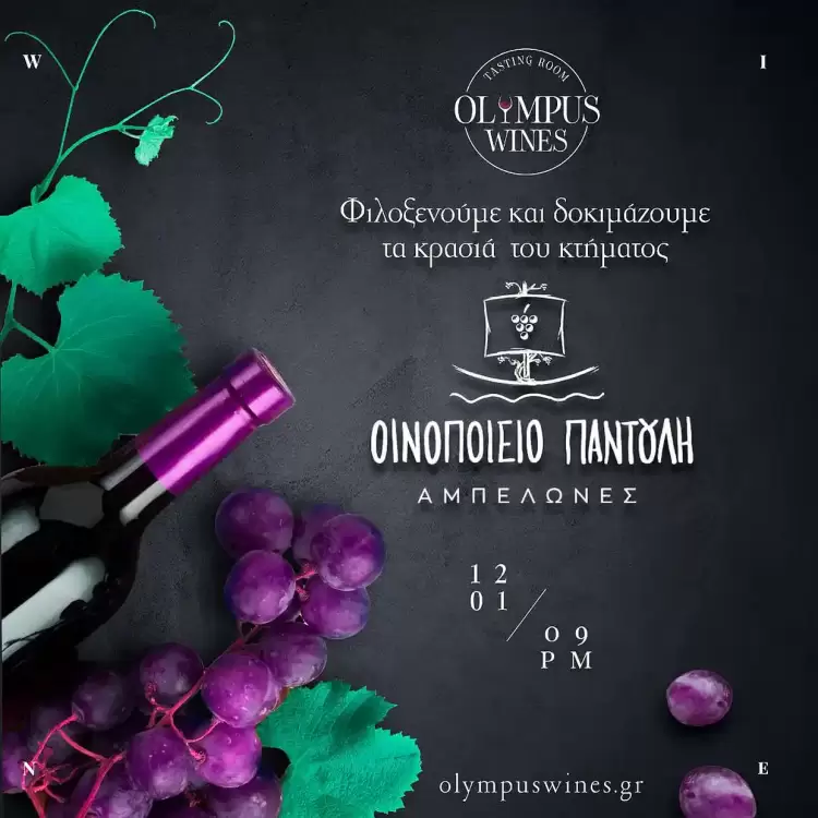 Olympus Wines: Φιλοξενούμε και δοκιμάζουμε τα κρασιά του κτήματος Παντούλη Olympus Wines: Φιλοξενούμε και δοκιμάζουμε τα κρασιά του κτήματος Παντούλη