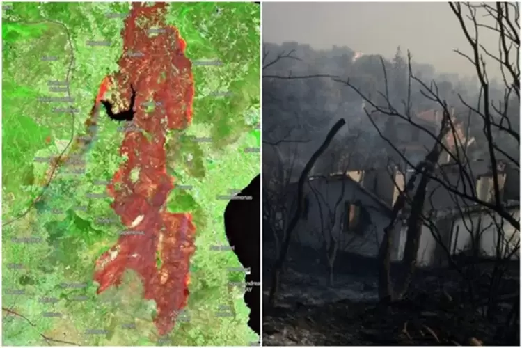Φωτιά στην Αττική: Η καταστροφή μέσα από το δορυφόρο του Copernicus
