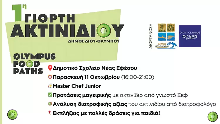 Δήμος Δίου Ολύμπου: Σήμερα η «1η Γιορτή Ακτινιδίου» στη Νέα Έφεσο