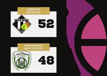 Πιερικός Αρχέλαος - Αναγέννηση Ν. Ρύσιου   52-48: Τεράστια ανατροπή και νίκη