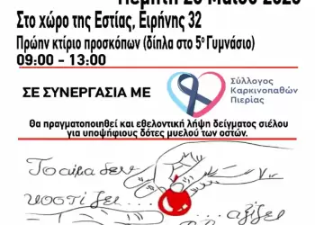 25η εθελοντική αιμοδοσία από την Εστία Πιερίδων Μουσών και τον σύλλογο «Στηρίζω»