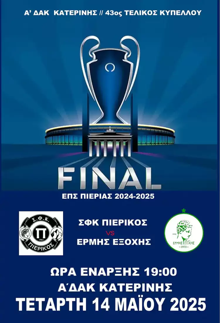 43ος Τελικός Κυπέλλου της ΕΠΣ Πιερίας: Σ.Φ.Κ. Πιερικός – Ερμής Εξοχής