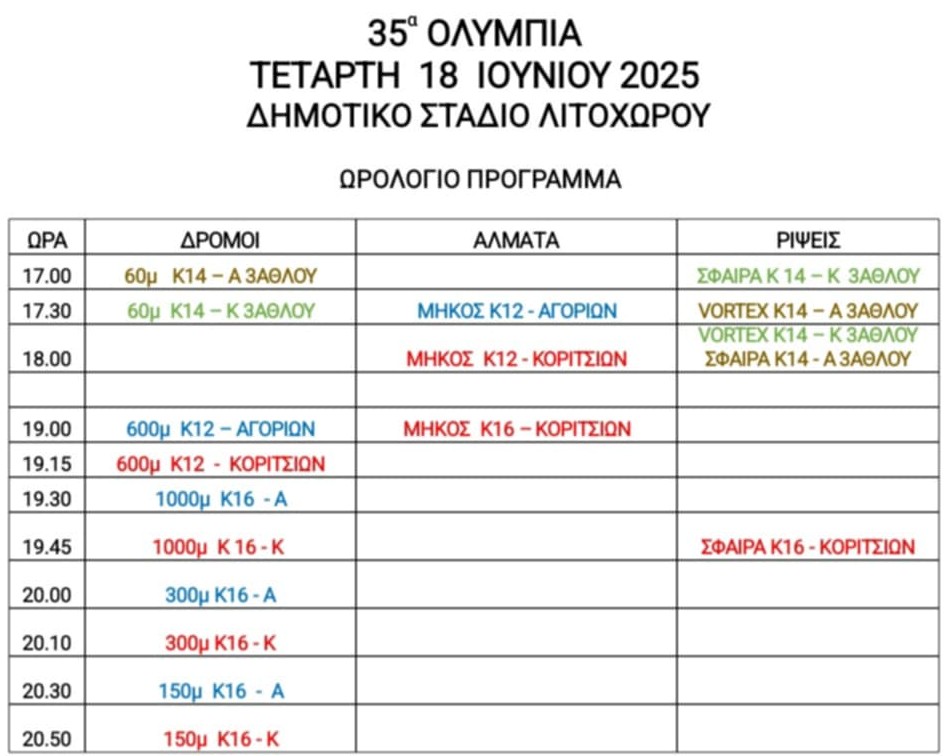 Πρόσκλησης ΓΑΣ Ενιπέα Λιτοχώρου στα “35α Ολύμπια 2025”