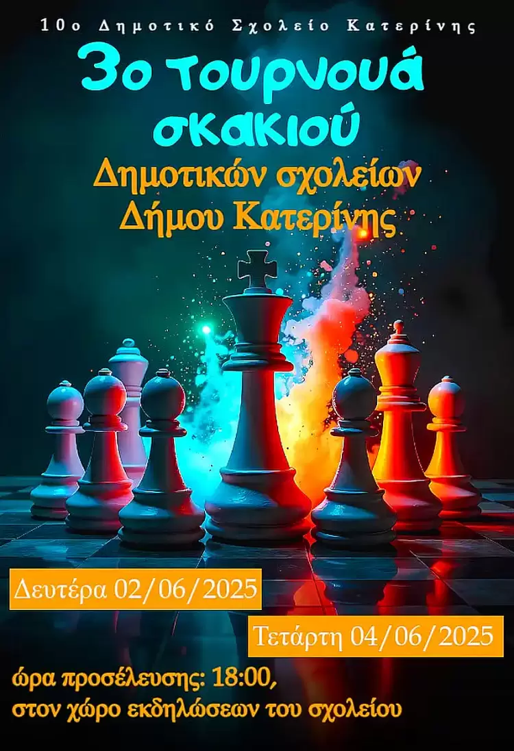 Το 10ο Δημοτικό Σχολείο Κατερίνης διοργανώνει το 3ο  Τουρνουά Σκακιού για τα Δημοτικά Σχολεία