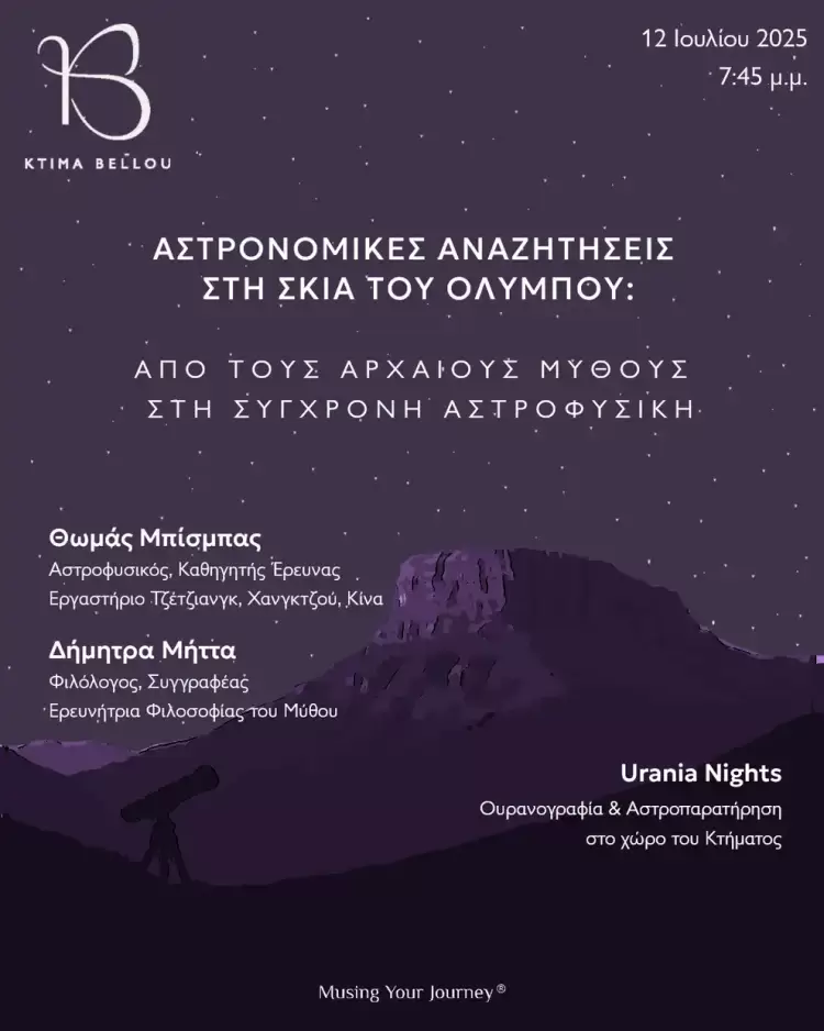 Αστρονομικές αναζητήσεις στη σκιά του Ολύμπου: από τους αρχαίους μύθους στη σύγχρονη αστροφυσική.