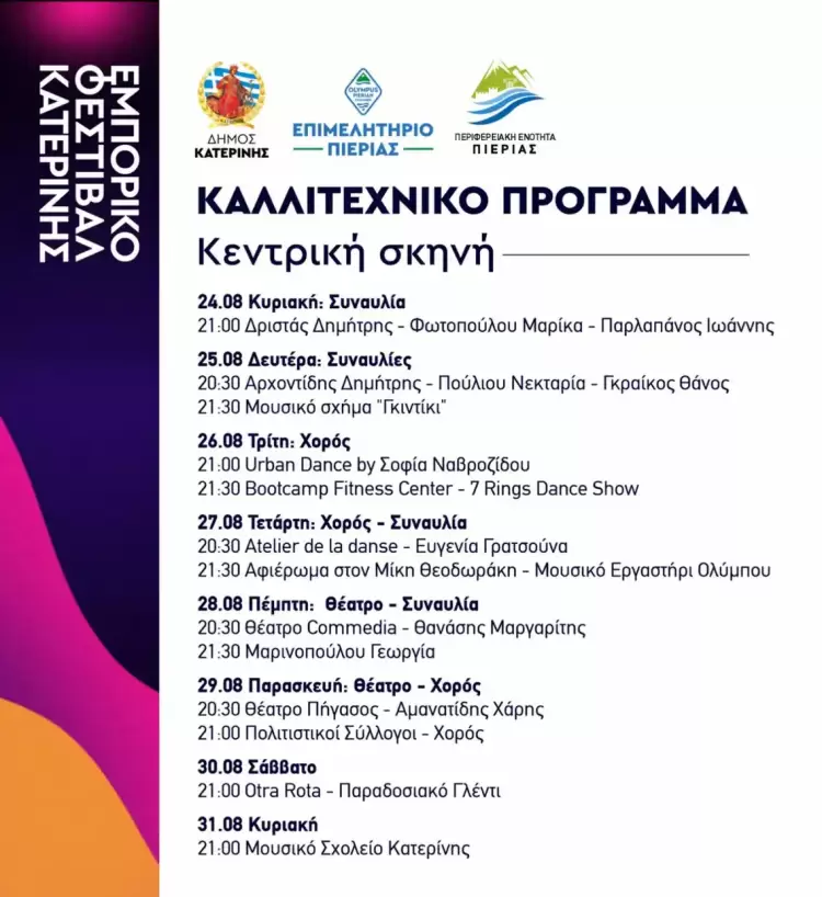 Εμπορικό Φεστιβάλ Κατερίνης: το συνοπτικό πρόγραμμα εκδηλώσεων κεντρικής σκηνής