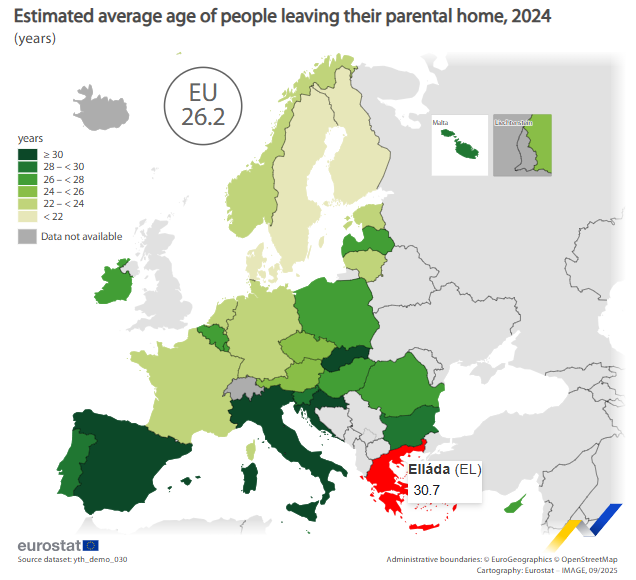 Eurostat: Οι νέοι στην Ελλάδα και στα 30 στο πατρικό (πίνακες) Eurostat: Οι νέοι στην Ελλάδα και στα 30 στο πατρικό