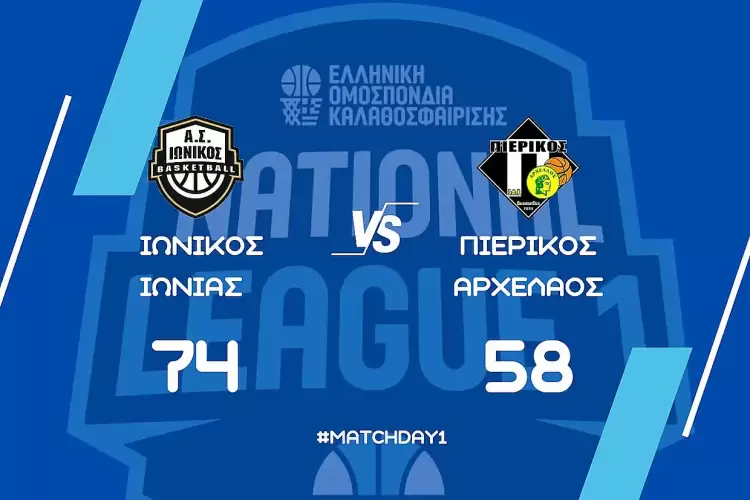National League 1: ΑΣ Ιωνικός Ιωνίας – ΣΦΚ Πιερικός Αρχέλαος 74 58