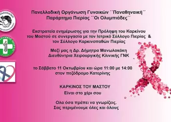 Ενημέρωση για τον καρκίνου του μαστού στην Πλατεία Ελευθερίας (11/10)